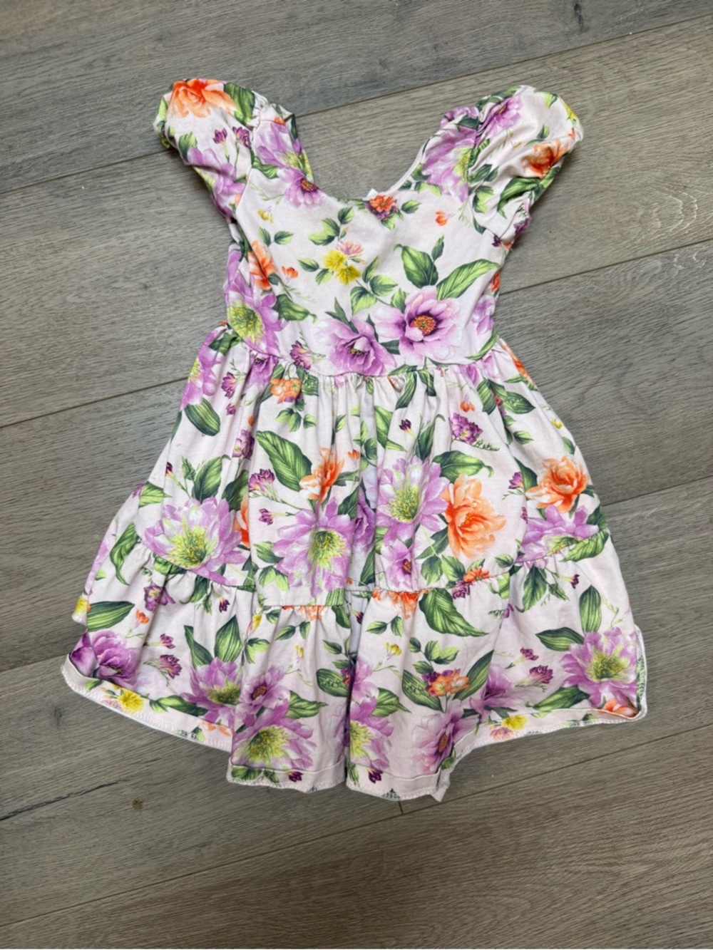 Janie and Jack White Floral Tiered Sundress with Purple & Orange Blooms